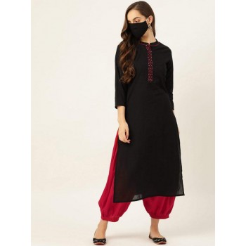 Black Pure Cotton Kurta with Salwar & Mask