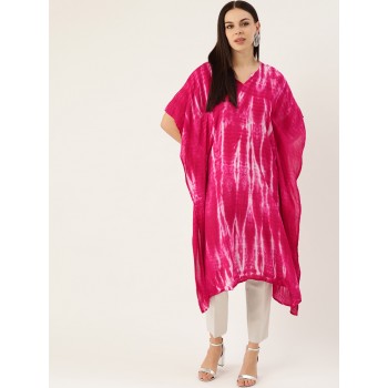 Pink & White Hand Dyed Asymmetric Kaftan Kurta