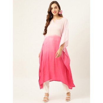 Pink & White Ombre Tie-Dye Crepe Kaftan Kurta