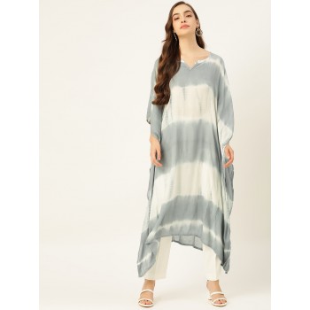 Grey & White Tie & Dye Crepe Kaftan Kurta