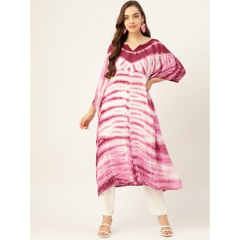 Pink & White Tie & Dye Crepe Kaftan Kurta