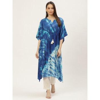 Blue Dyed Extended Sleeves Kaftan Kurta