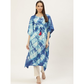 Blue & Off White Dyed Extended Sleeves Kaftan Kurta